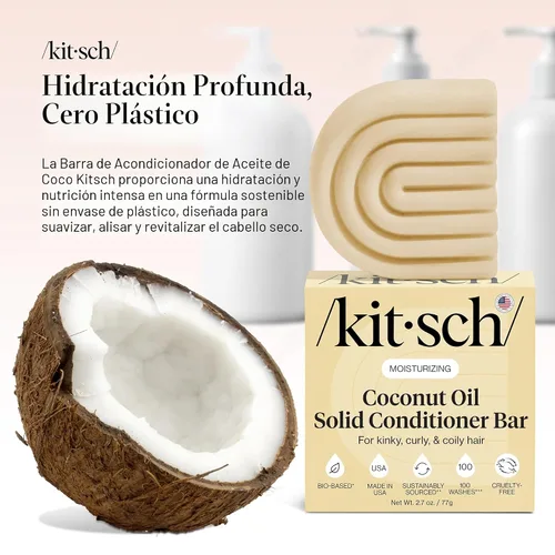 Miniatura 2 de Barra de acondicionador de hidratación profunda de aceite de coco Kitsch - Acondicionador ecológico sin botella. Nutre y restaura el cabello seco