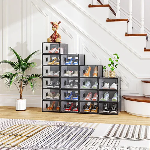 Miniatura 16 de Paquete de 6 cajas de zapatos apilables de plástico transparente, cajas organizadoras de zapatos con tapas para tenis, estuche para zapatos hasta