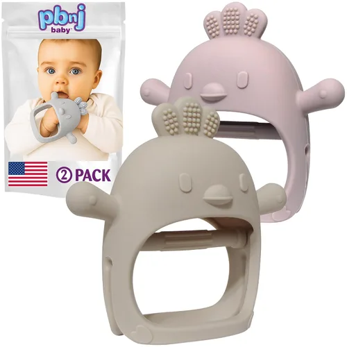 Miniatura 10 de PBnJ baby Paquete de 2 juguetes de dentición para bebés de 0 a 6 a 12 meses, guantes de dentición de silicona de grado alimenticio, sin caída