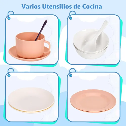 Miniatura 8 de Bruvoalon Juego de 67 piezas de juguetes de cocina para niños, juego de cocina de simulación para niños pequeños con ollas, sartenes, utensilios