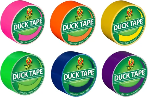 Duck Paquete de 6 cintas adhesivas de color arcoíris brillante, rosa neón, naranja neón, amarillo, verde neón, azul y morado, 105 yardas en total