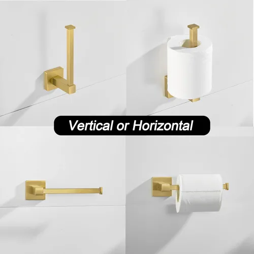 Miniatura 5 de Leyden Soporte de papel higiénico dorado Portador de toalla de mano, Soporte de rollo de papel cepillado de latón Anillo de toalla, Juego moderno