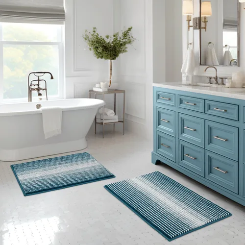Miniatura 83 de BSICPRO Juegos de Alfombras y Tapetes para Baño, Juego de Alfombra de Baño de Felpilla Gruesa Absorbente de 2 Piezas Antideslizante, Tapetes Suaves