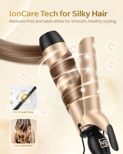 Miniatura 5 de Rizador profesional de 2 pulgadas, varita rizadora de barril grande para cabello largo, calefacción MCH con 12 temperaturas, doble voltaje, negro