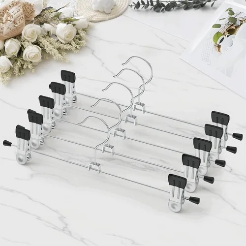 Miniatura 9 de Perchas para pantalones, paquete de 12 perchas de falda con clips, clip de metal para pantalones cortos de alta resistencia, ultra delgado, ahorro