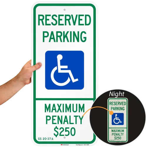 Miniatura 4 de SmartSign - Letrero de estacionamiento reservado para discapacitados - Penalización máxima de $250 pulgadas 12 x 26 pulgadas, aluminio reflectante