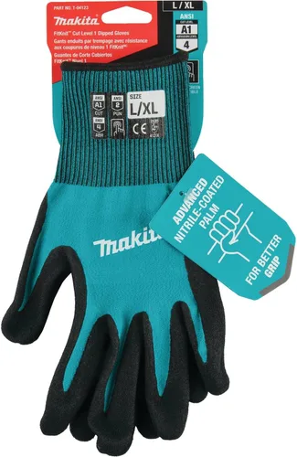 Miniatura 9 de Makita Unisex FitKnitÂ T 04123 Guantes con revestimiento de nitrilo FitKnit Cut de nivel 1, Grande X Grande, Azul Verde/Negro, Grande X-Grande EE. UU