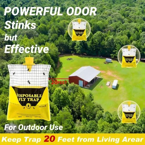 Miniatura 5 de Trampas para moscas al aire libre para patio, paquete de 4 bolsas grandes precebadas desechables para exteriores, cazador de moscas colgantes