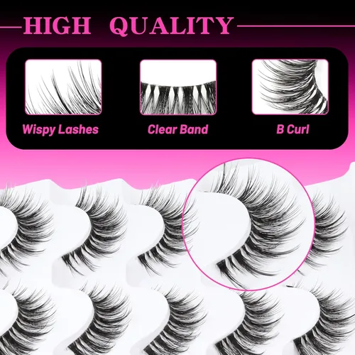 Miniatura 17 de Veleasha Pestañas postizas de manga puntiagudas, 100% hechas a mano, aspecto natural, pestañas postizas ligeras con banda transparente suave