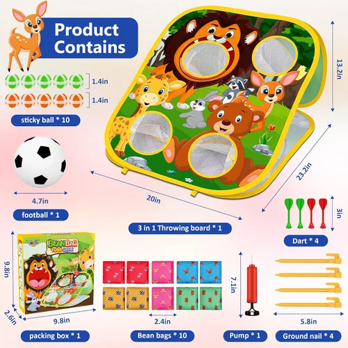 Miniatura 5 de Juego de lanzamiento de bolsas de frijoles de animales, juego de lanzamiento al aire libre, suministros de fiesta familiar para niños, regalo