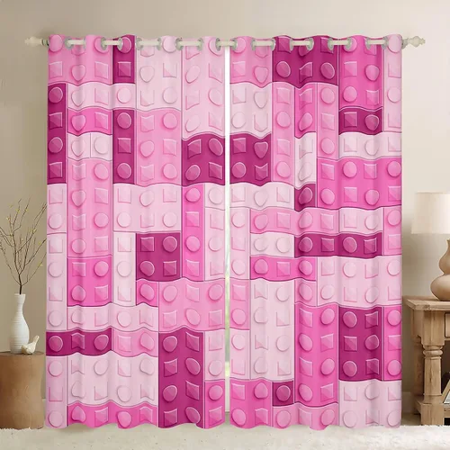 Miniatura 8 de Feelyou Cortinas de ventana de bloque de construcción para dormitorio, 38 pulgadas de ancho x 45 pulgadas de largo, 2 paneles de estilo ladrillo