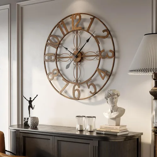 Miniatura 66 de Reloj de pared negro de 16 pulgadas decorativo, moderno reloj de metal para sala de estar, funciona con pilas, silencioso, sin tictac, números