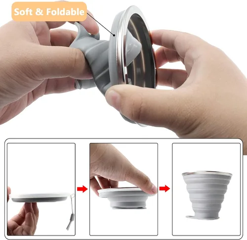 Miniatura 6 de Litoexpe 2 Pack Taza de Viaje Plegable de Silicona, Juego de Tazas de Camping Portátiles con Tapas, Gris y Azul Gris & azul