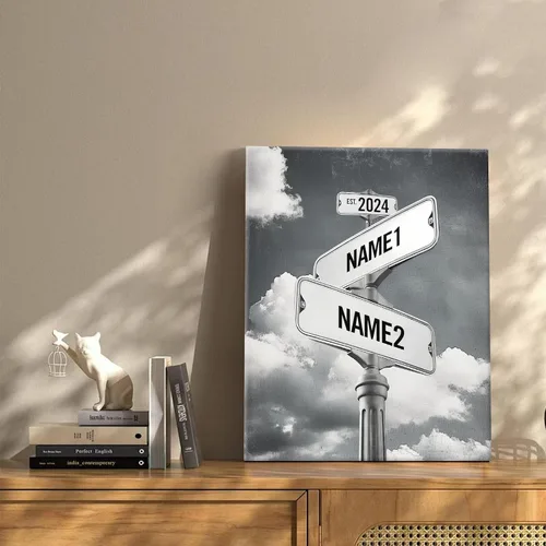 Miniatura 8 de Impresiones en lienzo personalizadas: letrero de calle Crossroads para parejas, arte de pared, nombres y fechas, regalo personalizado, impresión