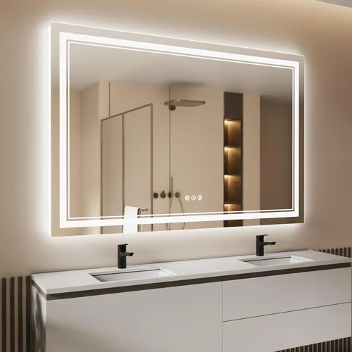 Miniatura 86 de Espejo de baño LED de 72 x 36 pulgadas, retroiluminado y frontal iluminado, espejo de tocador grande iluminado con luces, antiniebla, regulable