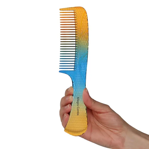Miniatura 13 de Allegro Combs #1004 - Peine desenredante de dientes anchos irrompible, acabado brillante galvanizado degradado, peine de mango para cabello natural