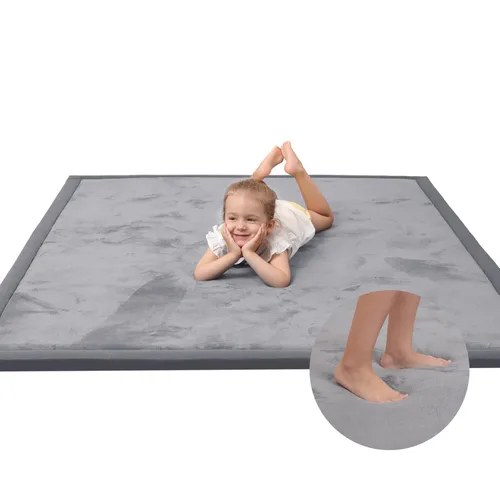 Miniatura 55 de Huloo Sleep - Tapete de juego para bebé, tapete de espuma viscoelástica de 1.3 pulgadas de grosor, terciopelo coral suave, antideslizante, Gris