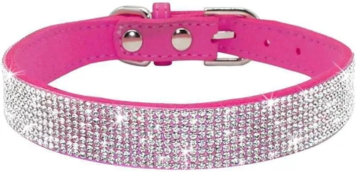 Miniatura 26 de Collar para perro con cristales de imitación, collar de piel sintética con brillantes para perro, gato y cachorro en color negro, tallas S M L XL