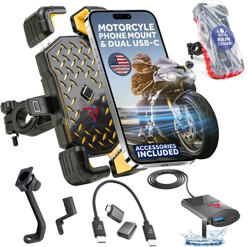 Miniatura 10 de Soporte de teléfono para motocicleta con cargador USB (3.25-7 pulgadas), soporte impermeable para teléfono celular para motocicleta, ATV, moto