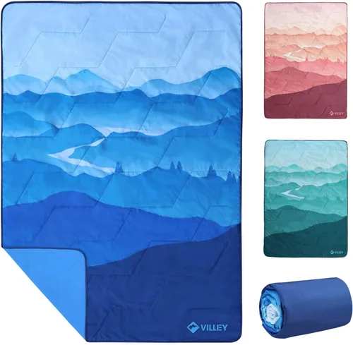VILLEY Manta de picnic, manta de campamento de 3 capas de 52 x 75 pulgadas, lavable a máquina, repelente al agua y a prueba de arena, plegable y