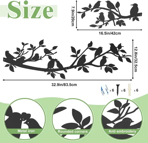 Miniatura 2 de VeyFolzin.st 3 piezas de colibrí en la rama de árbol decoración de pared de metal, pájaros en la rama, gran cartel negro para colgar en la pared