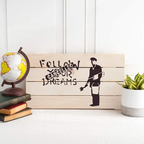 Miniatura 3 de Plantilla de Banksy cancelada Follow Your Dreams, plantillas reutilizables para pintar, crea bricolaje Sigue tus sueños cancelada Banksy Decoración