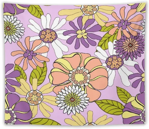 Miniatura 19 de Houselerax Tapiz floral retro de los años 60 y 70, diseño hippie de primavera Groovy Flower Power Flower Boho para colgar en la pared, arte neutro