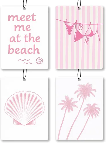 Ambientador de coche Preppy Summer Beach 4 piezas - Ambientador colgante Preppy de playa costera tropical con temática de bikini, concha marina y