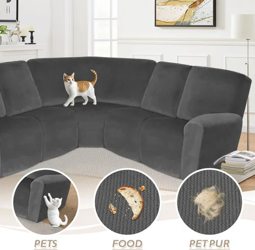 Miniatura 220 de Arfntevss Fundas de sofá seccional reclinable de terciopelo, Funda de sofá seccional de esquina para sofá reclinable, Funda elástica suave