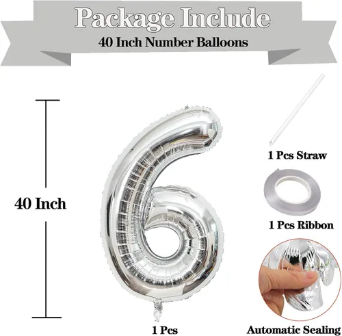 Miniatura 2 de Globo grande de 40 pulgadas con letras del número 6, letras del alfabeto, Mylar de aluminio, globos de helio con números grandes para cumpleaños