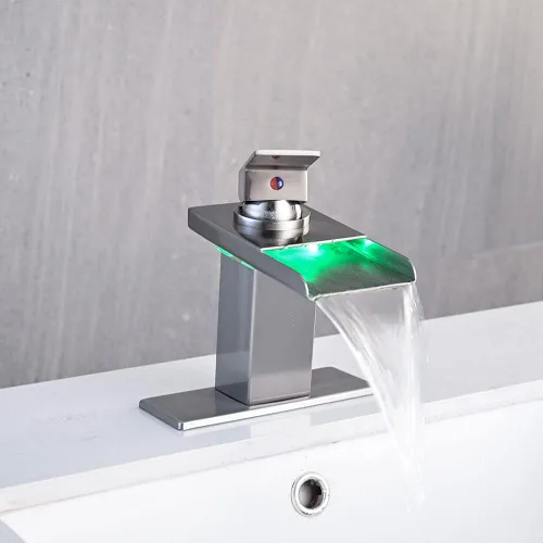 Miniatura 3 de AVSIILE Grifo LED para fregadero de baño, grifo de lavabo de cascada de níquel cepillado de un solo agujero con drenaje desplegable de metal y 2