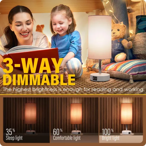 Miniatura 2 de Lámpara de escritorio Yarra-Decor con puerto USB, lámpara de mesa con control táctil de 3 niveles de brillo, lámpara de mesita redonda con pantalla