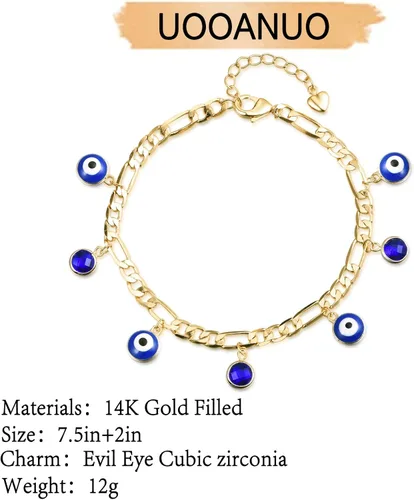 Miniatura 2 de Pulseras de mal de ojo para mujer, chapado en oro de 14 quilates, circonitas cúbicas para adolescentes, joyas de mal de ojo, circonita