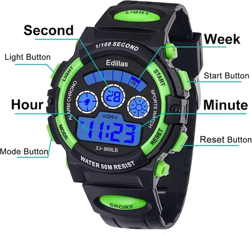 Miniatura 5 de Edillas Relojes digitales para niños, 7 colores, luces LED, 164.0 ft, impermeables, para niños, estudiantes, adolescentes, deportes al aire libre