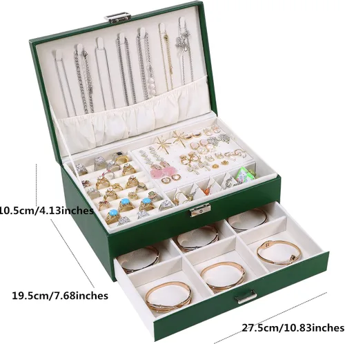 Miniatura 2 de JACIEYU Joyero grande y organizador de anillos para niñas, exquisitas cajas de joyería de viaje de cuero, aretes, collares, pulseras y organizadores