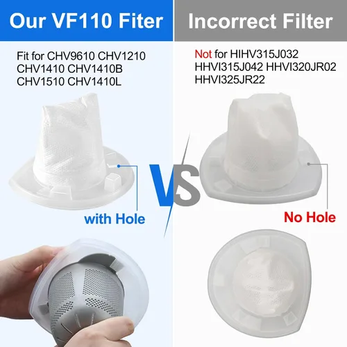 Miniatura 7 de Paquete de 6 filtros de repuesto compatibles con aspiradora de mano Black & Decker VF110 CHV1410L, CHV1410, CHV9610, CHV1210, CHV1410B, CHV1510