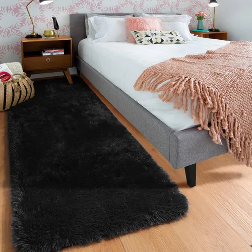 Miniatura 6 de ONASAR - Alfombra de pasillo negra de 2 x 6 pies, esponjosa, lavable, ultrasuave, afelpada, peluda, tapete para bebés, dormitorio de niños, armario