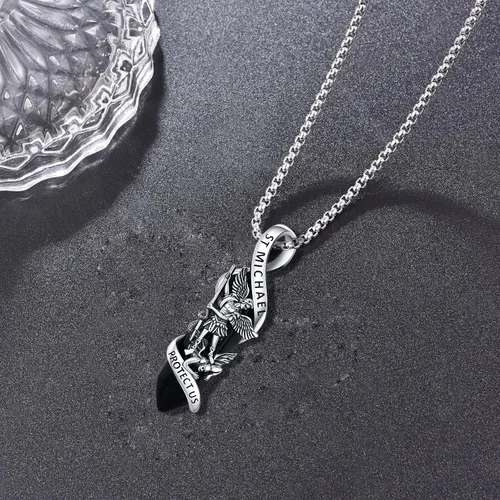 Miniatura 252 de Odinstone Collar de plata de ley 925 con medalla de San Miguel/San Cristóbal/San Benito/Crucifijo de Jesús/San Uriel/Arcángel Rafael para hombres