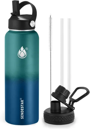 Miniatura 50 de SENDESTAR Botella de agua aislada de 24 onzas, boca ancha, botella de agua de 24 onzas con tapa con popote, tapa de boquilla, acero inoxidable