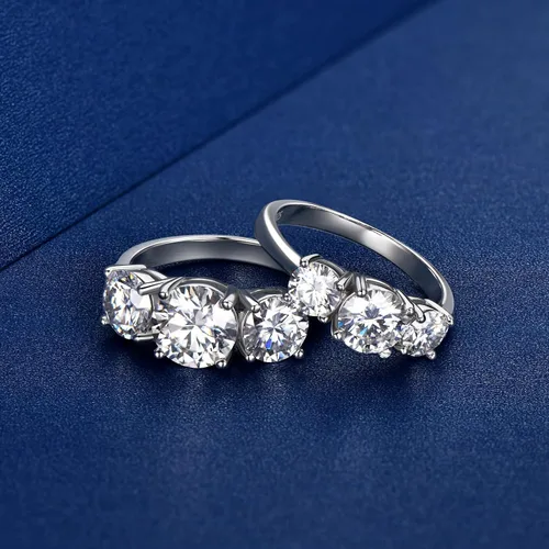Miniatura 4 de AINUOSHI Anillo de compromiso de moissanita de 2 a 4 quilates, anillo de boda de 3 piedras para mujer, plata de ley 925, anillos de compromiso