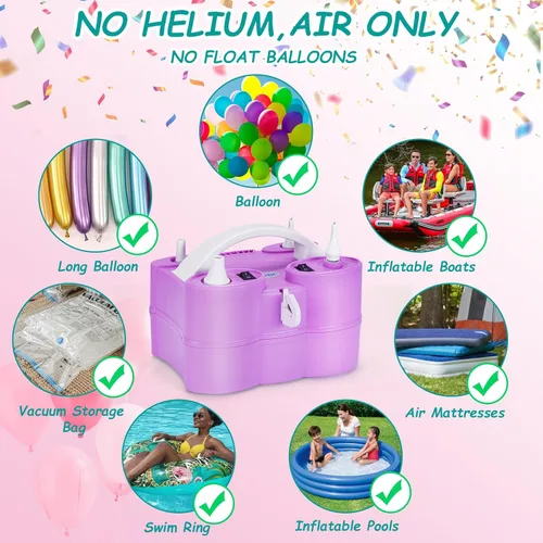 Miniatura 2 de AGPTEK Electric Air Balloon Pump, 110V 600W Rose Red Portable Dual Nozzle Inflator/Blower for Party Decoration