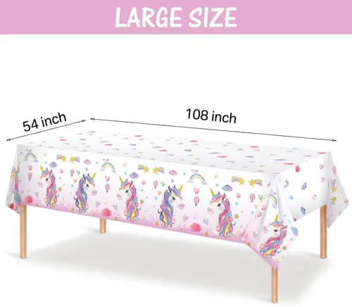 Miniatura 2 de Tiamon 1 mantel de unicornio desechable de unicornio, manteles rectangulares de plástico más grandes para baby shower, suministros de fiesta