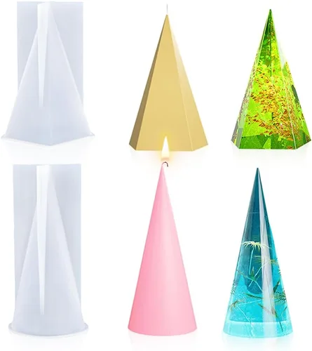 2 moldes de resina piramidal, moldes de vela 3D, moldes de epoxi piramidales, moldes de silicona piramidal para moldes de resina epoxi, adornos de