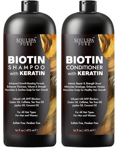 Juego de champú y acondicionador de biotina con queratina – Fórmula avanzada sin sulfatos anti-adelgazamiento para el crecimiento del cabello,