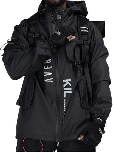 Aelfric Eden Streetwear Chaqueta cortavientos Streetwear Multi Bolsillos Patchwork Hip Hop Cyberpunk Techwear Harajuku Abrigo