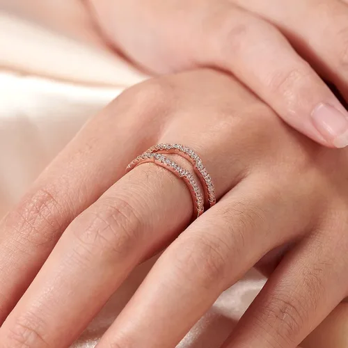 Miniatura 7 de Blongme Anillo de boda curvado de circonita cúbica para mujer, anillo de protección, anillo de compromiso, plata de ley 925, oro rosa, oro amarillo