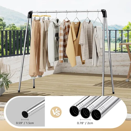 Miniatura 4 de Estante de secado de ropa, plegable, estante de lavandería de acero inoxidable, de pie, uso en interiores y exteriores con diseño apto para viajes