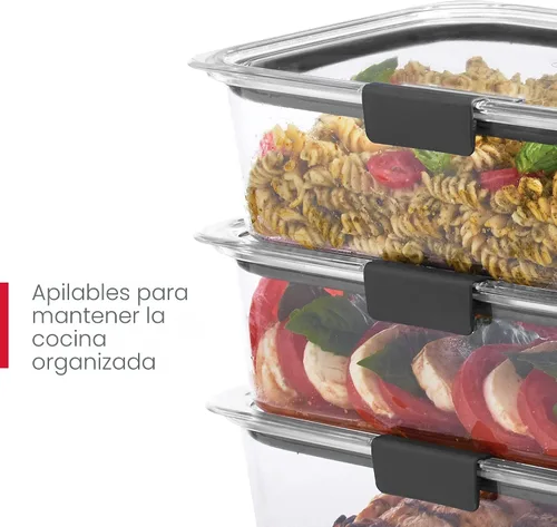 Miniatura 6 de Rubbermaid Brilliance - Juego de 3 recipientes de almacenamiento de alimentos sin BPA con tapas, bandejas extraíbles, herméticos, a prueba de fugas