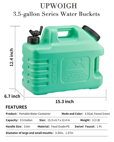 Miniatura 3 de UPWOIGH Jarra de agua de 3.5 galones, contenedor de agua a prueba de fugas verde bosque con espita, talla frontal moderna inspirada