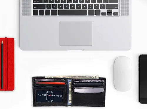Miniatura 6 de Tommy Hilfiger billetera de piel para hombre, delgada y plegable, con 6bolsillos para tarjetas de crédito y ventana extraíble para identificación